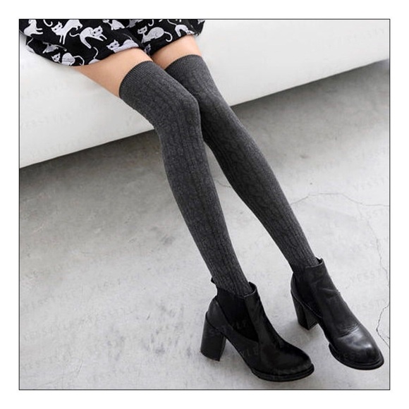 NEW Dark Gray Over The Knee Socks - Picture 2 of 4